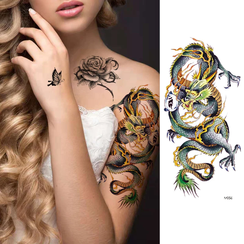 

Temporary Tattoo Chinese Dragon Anime Tattoos Eagle Tiger Temporary Tattoo Evil Dragon Flower Peony Rose Sexy Tattoos For Girls