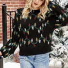 Модные Рождественские теплые свитера с круглым вырезом и длинными рукавами, женский осенне-зимний Свободный пуловер, вязаный свитер с рукавами-фонариками, 2021
