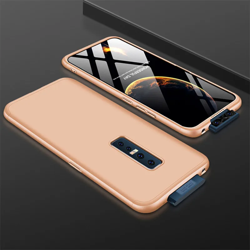 Vivo V17 Pro Чехол VivoV17Pro цветной 360 градусов полный чехол матовый Жесткий Чехол для Vivo V17Pro защитный чехол со стеклянной пленкой - Цвет: Gold