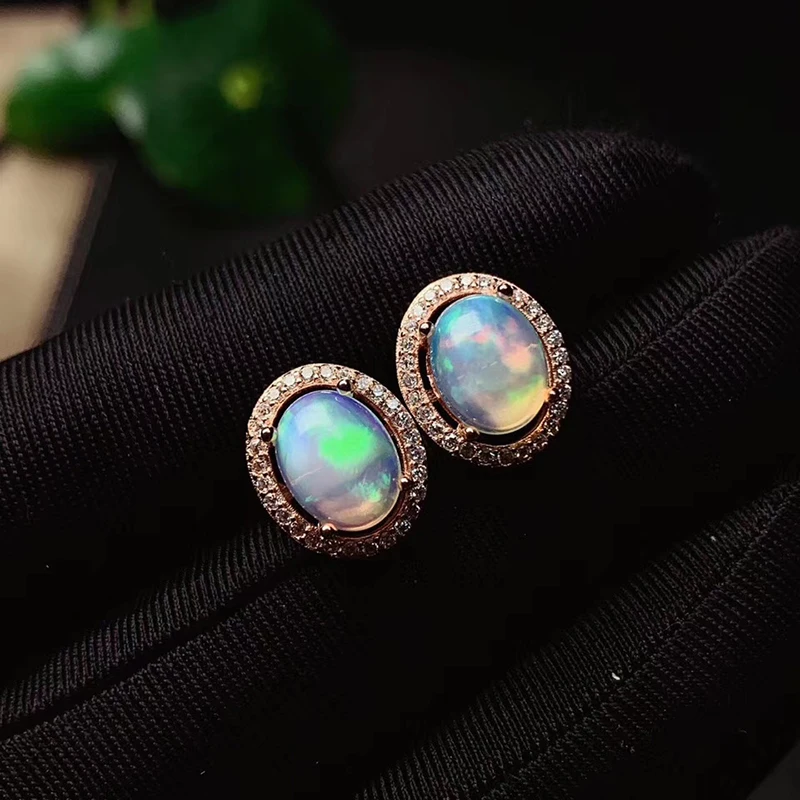 

Sale Classic Natural Opal Stud Earrings 4x6mm Size Gemstone With Certificate Real 925 Silver Earrings Simple Girl Gift