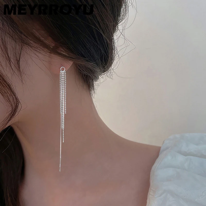 

Женские длинные серьги-кисточки MEYRROYU, из стерлингового серебра 2021 пробы, модные ювелирные изделия в Корейском стиле для помолвки