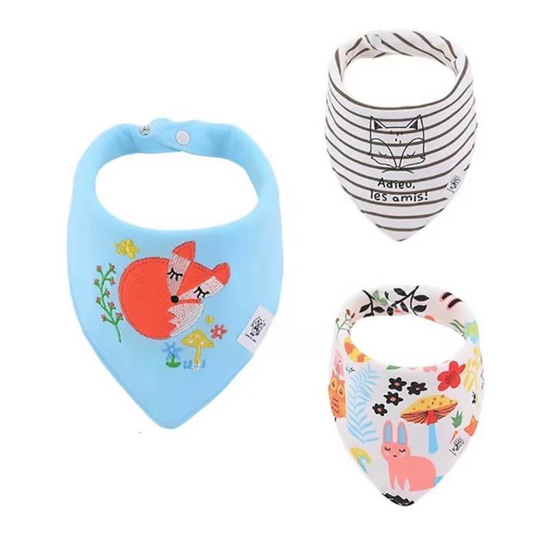 qksj002-1 3-Pack/lot Baby Bibs 100%Cotton Waterproof Cute cartoon print embroidery Saliva Towel Newborn Toddler Infant Boys Girls Stuff - Цвет: qksj002-1