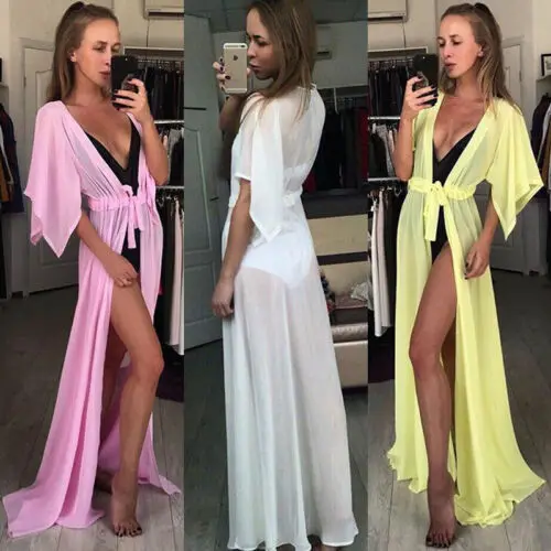 

Women Solid Beach Bikini Cover Up Swimwear High Wasit Bandage Long Maix Dress Bathing Suit Swim Wear Sundress