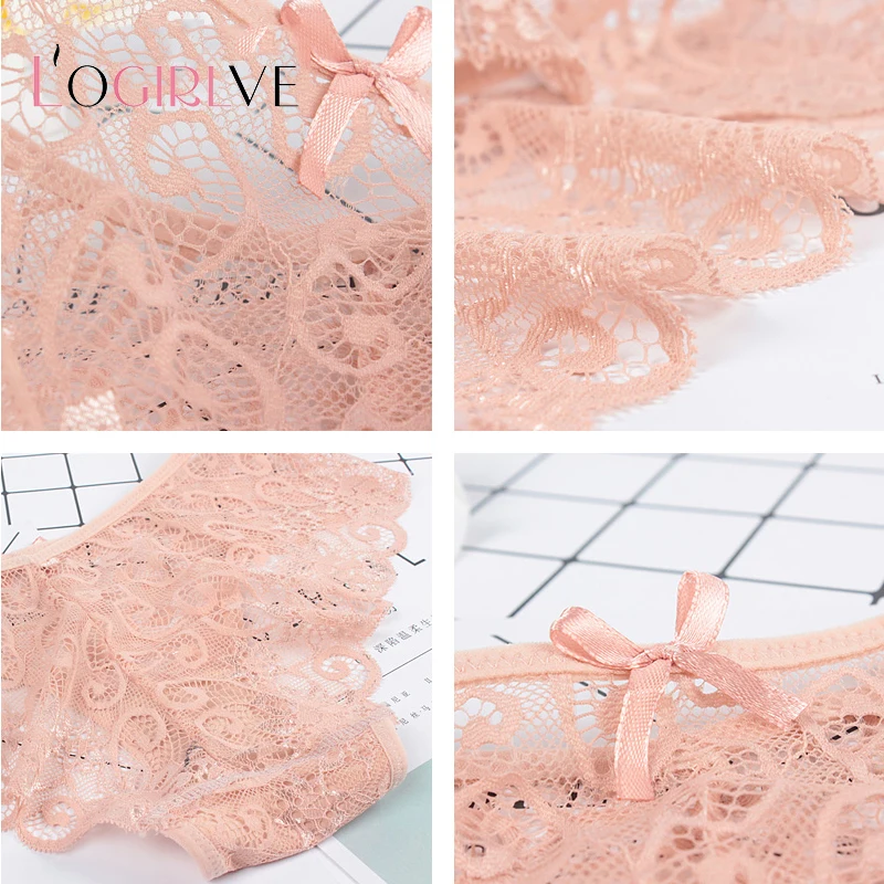 

Logirlve Women Thong Sexy Mid-Waist Ladies Women's Briefs Girl T-Pants High-End Transparent Lace Hollow Panties Triangle Cotton
