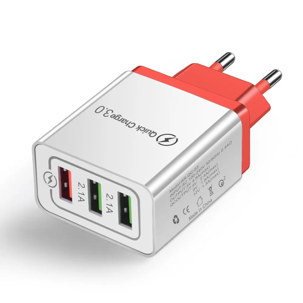 18 Вт QC 3,0 быстрое настенное зарядное устройство Usb для путешествий Быстрая зарядка 3,0 Мульти Usb зарядное устройство для мобильного телефона 3 порта EU US Plug портативное быстрое зарядное устройство - Тип штекера: EU Plug Red