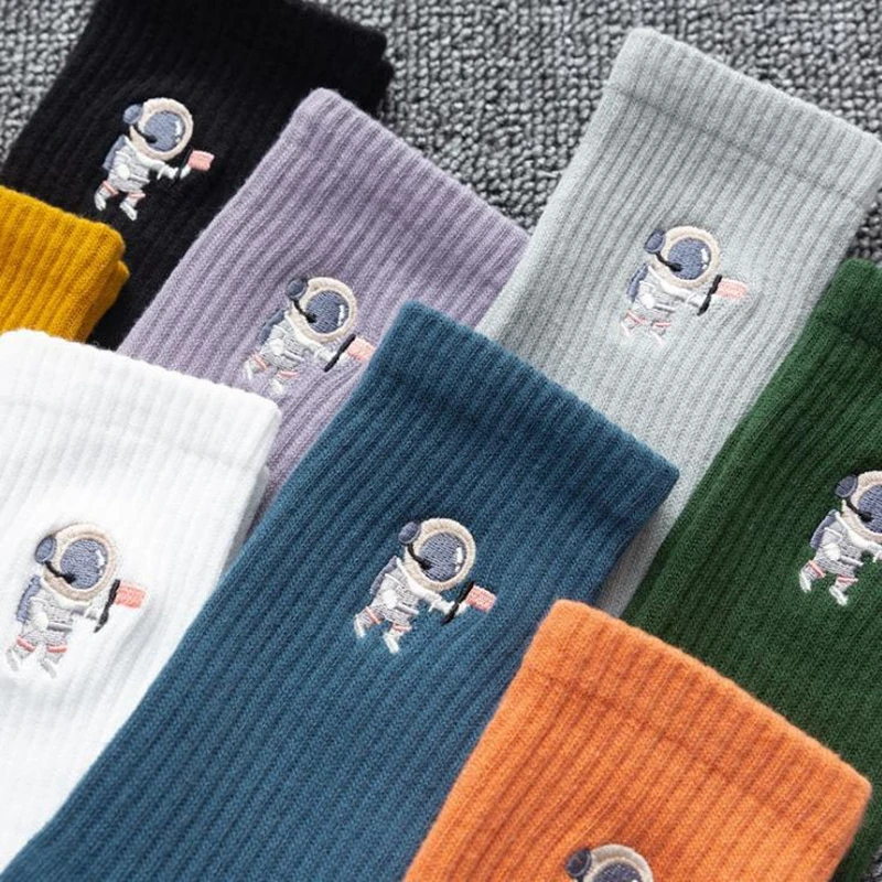 Funny Mars Astronaut Embroidered women socks Unisex Fashion 