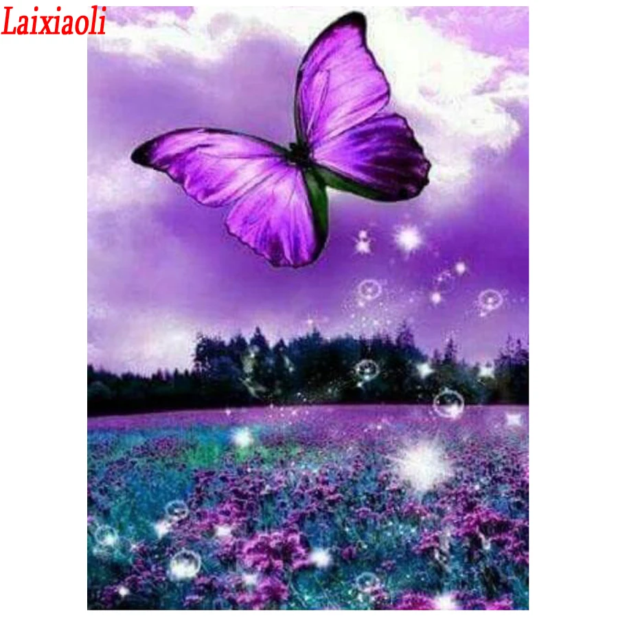 

Набор для алмазной вышивки «Стразы», картина из круглых/квадратных страз 5D «сделай сам» с узором в виде фиолетовых бабочек, мозаика