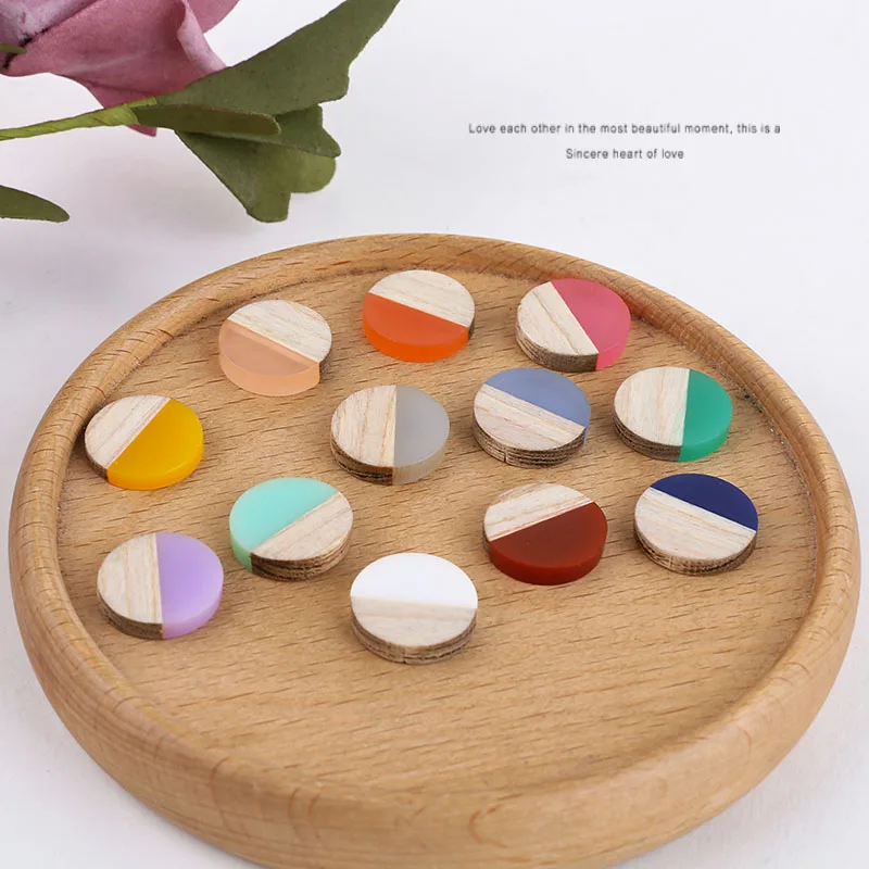 

New 15mm Round Shape Resin Wood Style Cabochon Charms Ornament Accessories DIY Jewelry Findings Wooden Cameo Sticker 30pcs