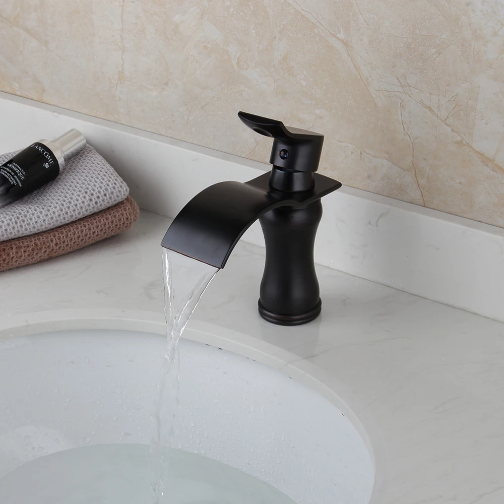 KEMAIDI Black ORB Basin Sink Mixer Waterfall Bathroom Faucet Solid Brass Deck Mounted Tap Simple Design | Обустройство дома