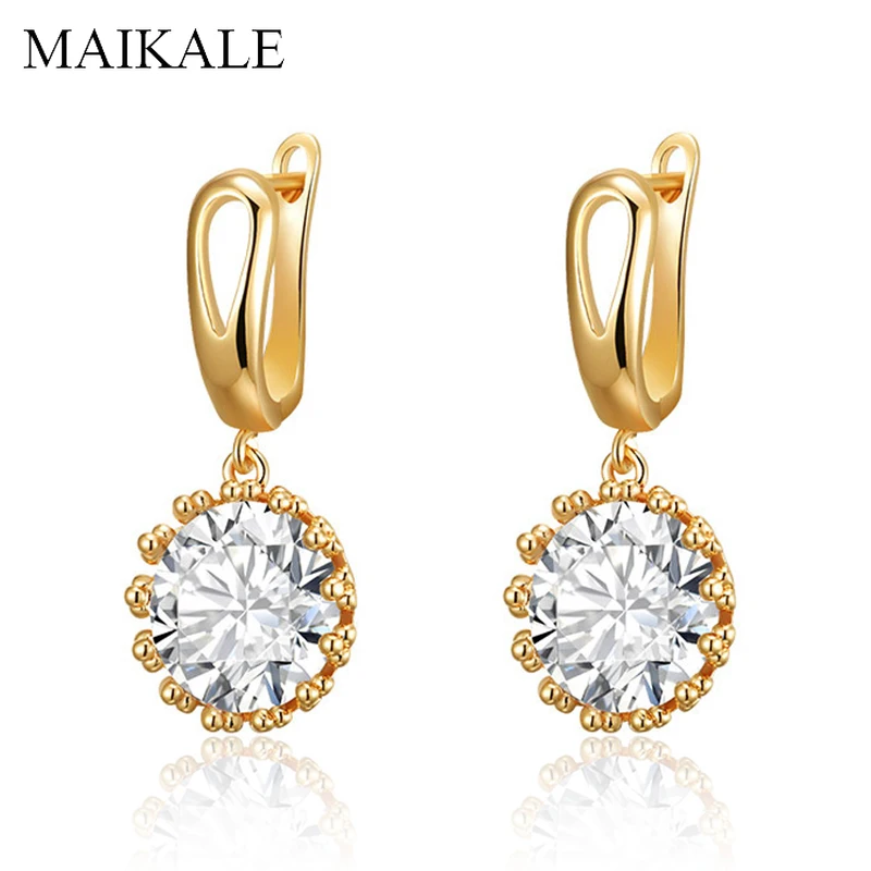 

MAIKALE Simple Round Zircon Drop Earrings for Women Charm Gold Cubic Zirconia Dangle Earings Korean Fashion Jewelry Gifts