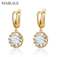 maikale simple round zircon drop earrings for women charm gold cubic zirconia dangle earings korean fashion jewelry gifts