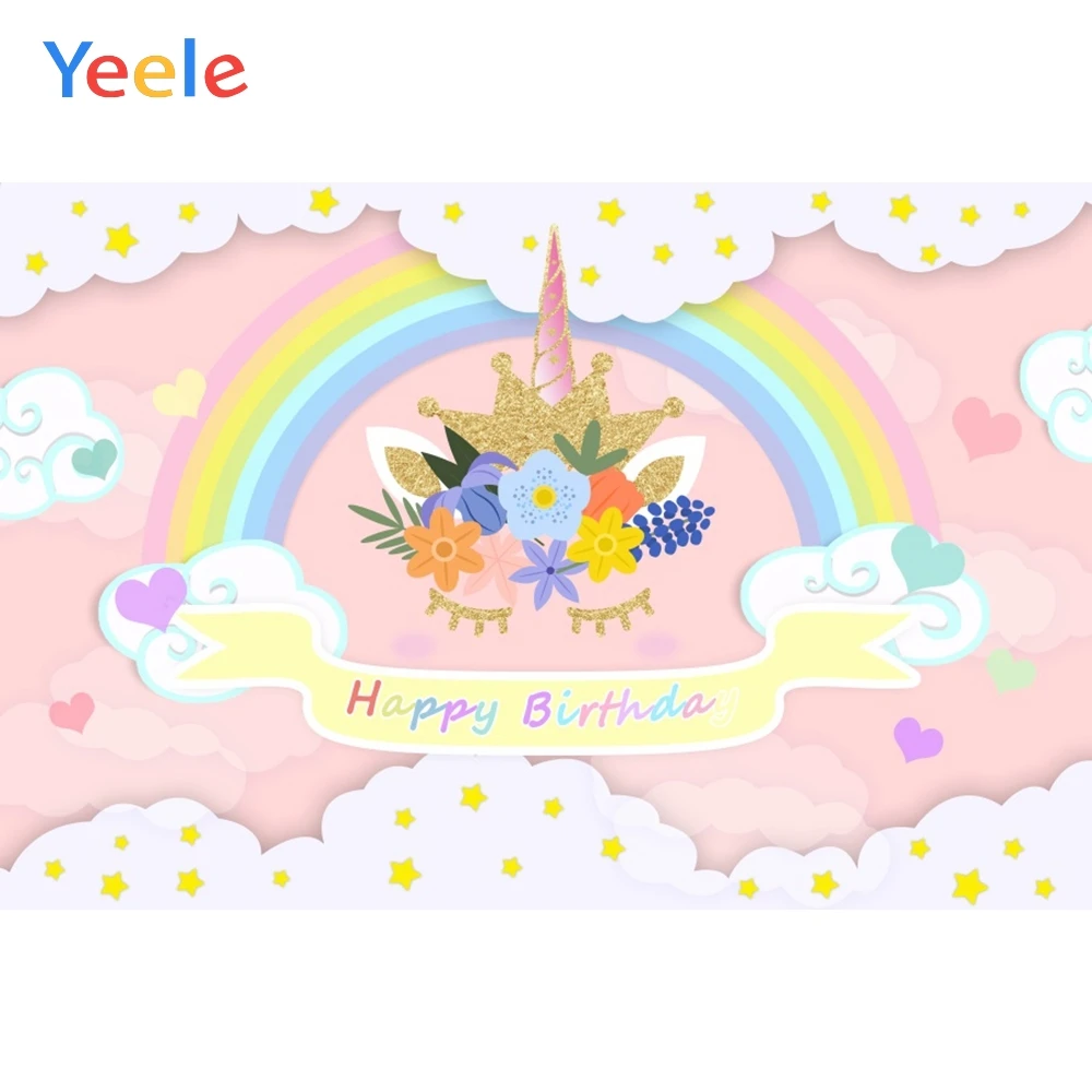 

Lovely Flower Unicorn Rainbow Cloud Heart Baby Birthday Backdrop Photography Custom Photographic Background For Photo Studio