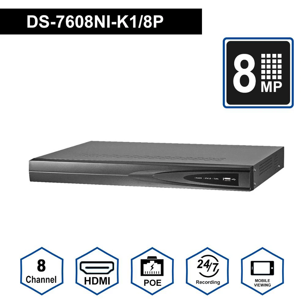 8ch CCTV рекордер PoE NVR DS 7608NI K1/8 P 8 канальный встроенный Plug & Play 4K сетевой