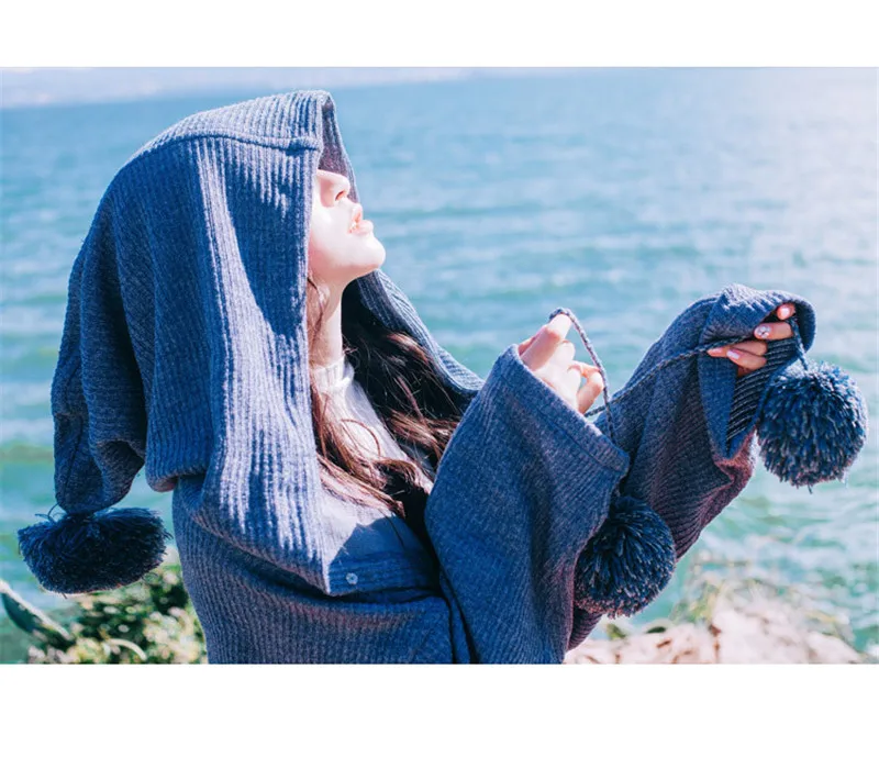 2018 осенне зимние женские свитера в стиле Харадзюку пальто ретро с помпонами