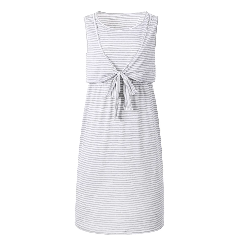 

2020 summer maternity dress striped breast feeding lace up nursing service
