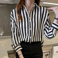 2021 autumn striped oversized shirt women long sleeve fashion loose ol chiffon shirt top blusas