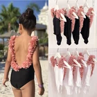 Детский слитный купальник-бикини с открытой спиной, цветочным принтом и оборками, От 1 до 5 лет