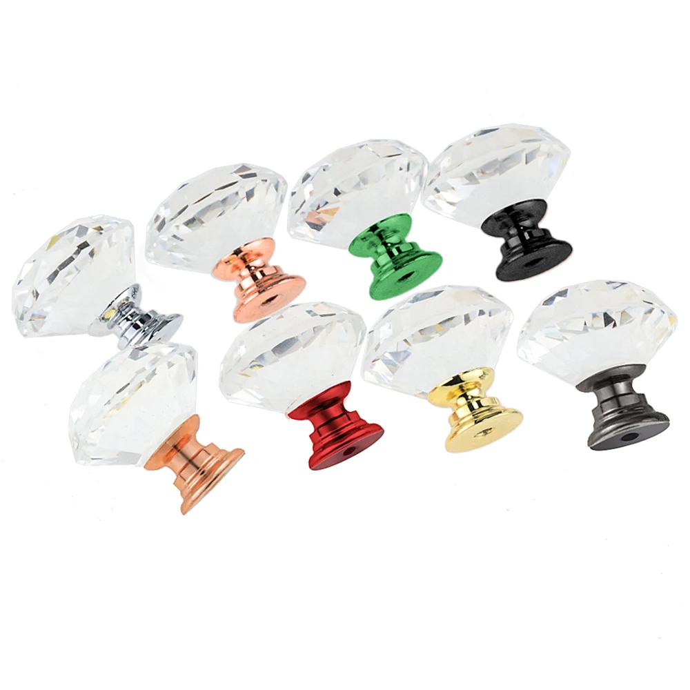 

5Pcs/10Pcs Lots 30MM European style crystal handle Drawer Cabinet door Closet handle Clear crystal glass Knob handle For Cabinet