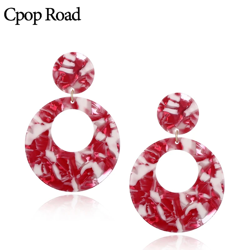 Cpop винтажные красные круглые акриловые серьги для женщин зеленый синий розовый