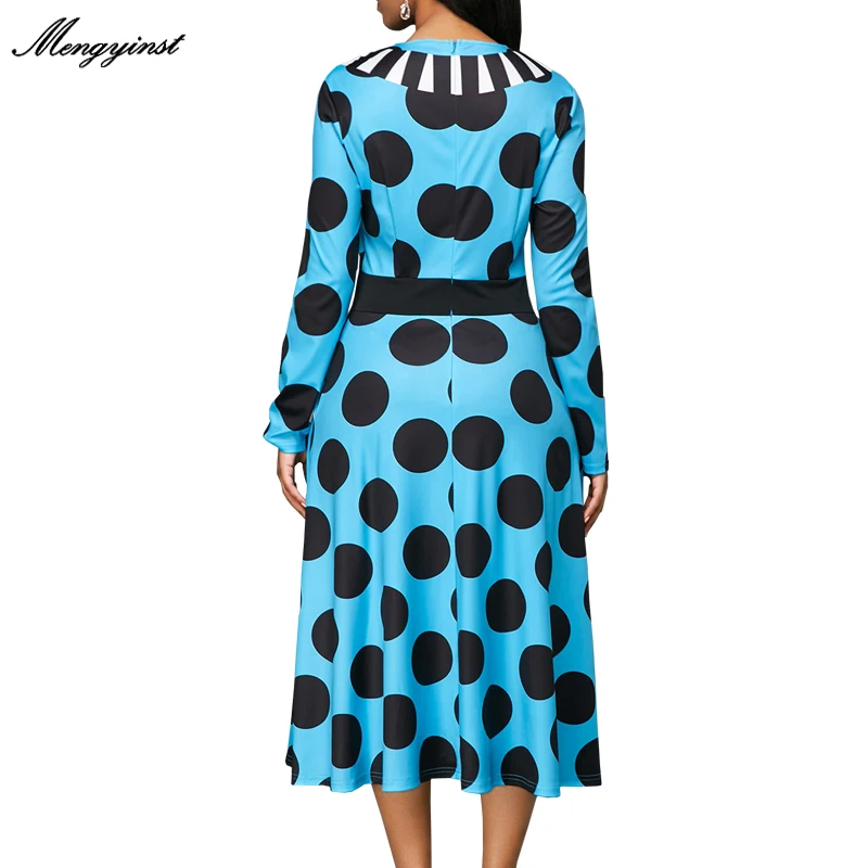 

Long Sleeve Autumn Dress Women 2021 Elegant Vintage Sexy Ball Gown Long Party Dress Casual Plus Size Slim Dot Pocket Dresses 5XL