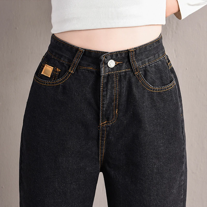 Джинсы с высокой талией размера плюс женские джинсы для женщин корейская мода