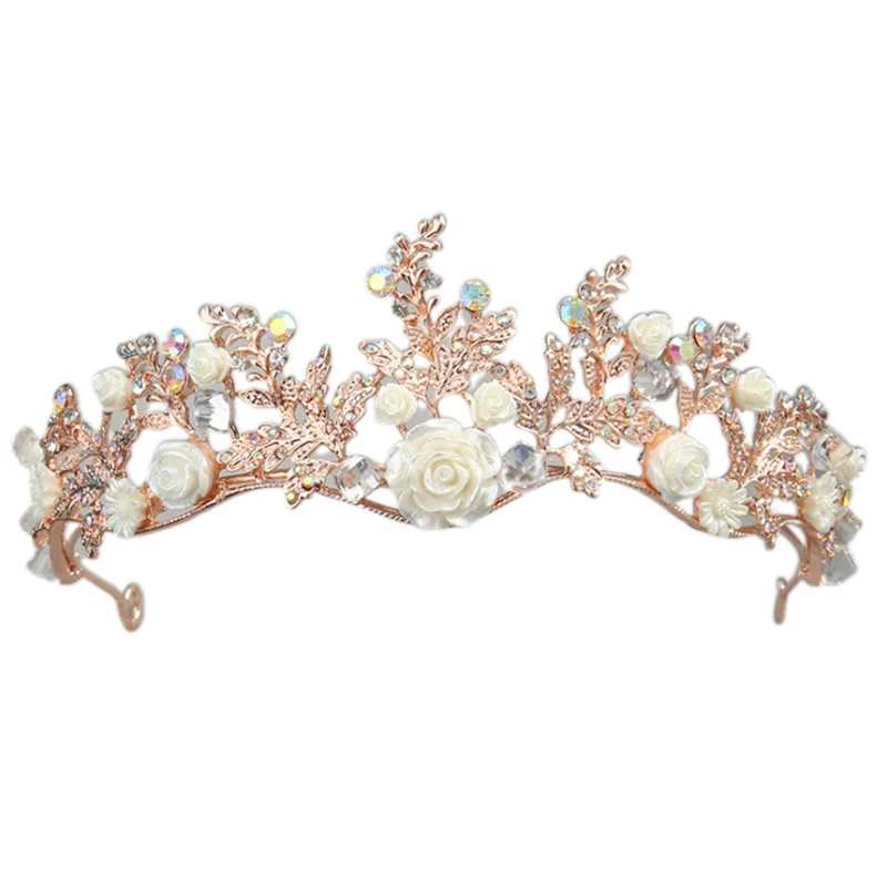 

Crystal Tiara Gold Wedding Crown Baroque Rhinestone Bride Hair Crown Headband