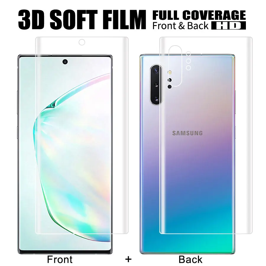 Передняя + задняя 3D Защитная пленка для Samsung Galaxy Note 10 Plus S10 S8 S9 мягкая Гидрогелевая
