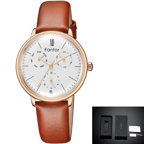 Часы Fantor женские кварцевые с хронографом, роскошные брендовые водонепроницаемые, с кожаным ремешком, подарок для вечеринки