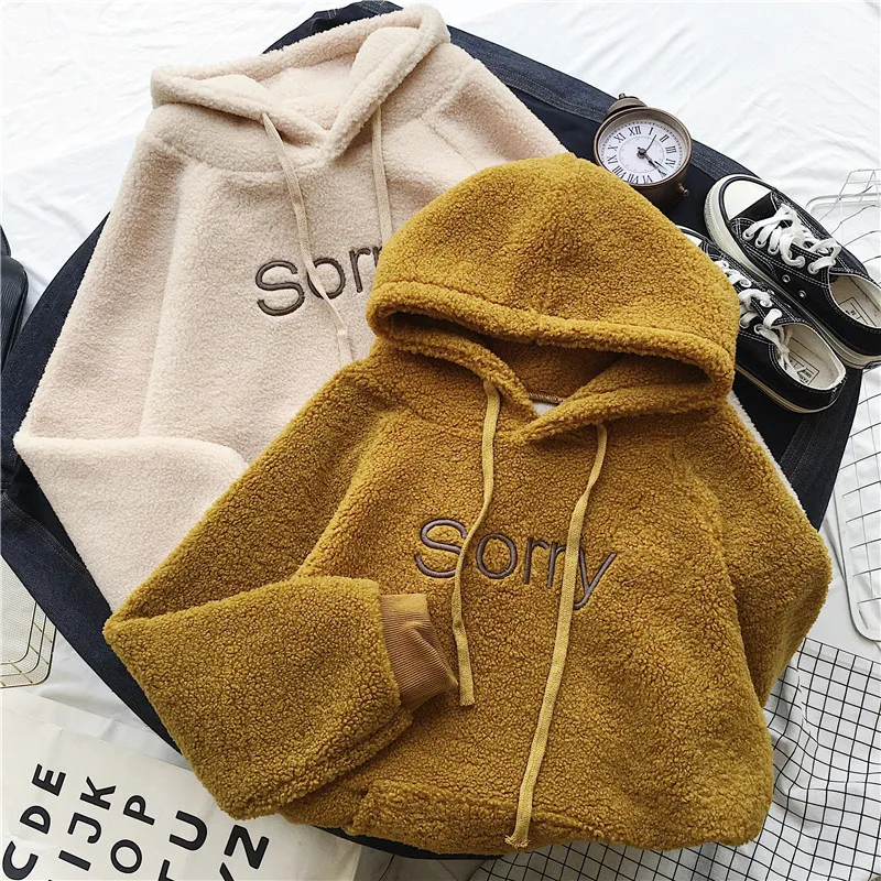 Осенне зимние утепленные толстовки Ulzzang в стиле Харадзюку женские преппи с