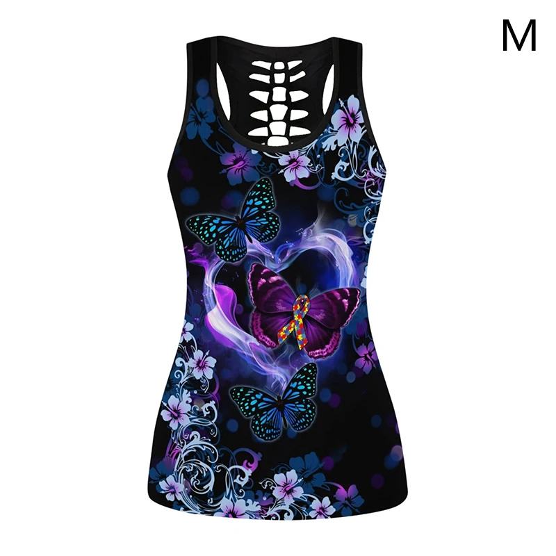 

2021 New Women Tank Top 3D Printed Butterfly Yoga Suit Women Sexy Psychedelic Hollow Tanktop Harajuku Backless Sleeveless Vest