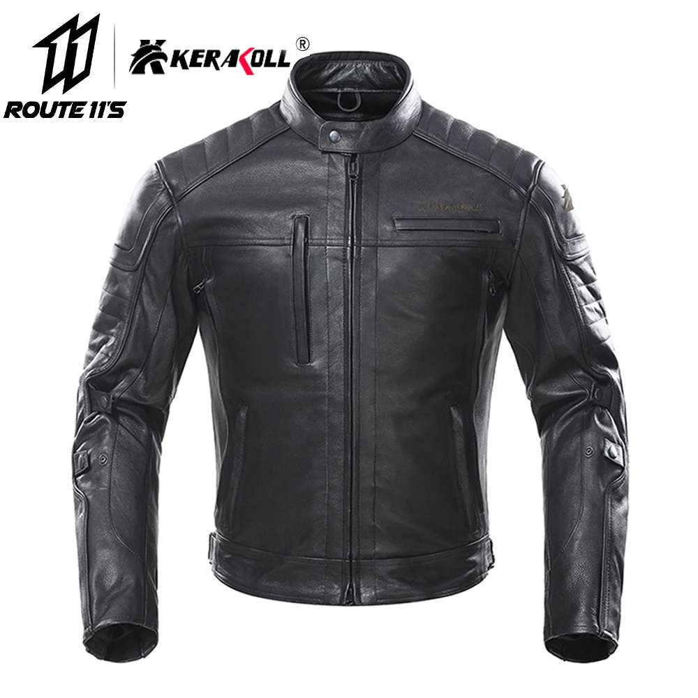 

KERAKOLL Motorcycle Jacket Men Vintage Retro Leather Moto Jacket Chaqueta Moto Windproof Waterproof Motocross Jacket Black