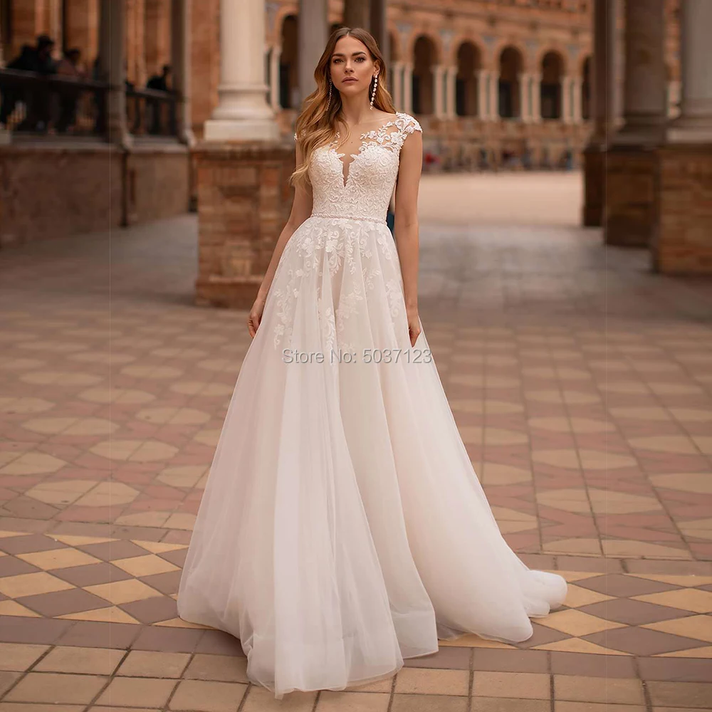 

V-neck Beading Straps Wedding Dresses Off the Shoulder Lace Appliques Backless Floor Length Bridal Gowns Vestido de Noiva