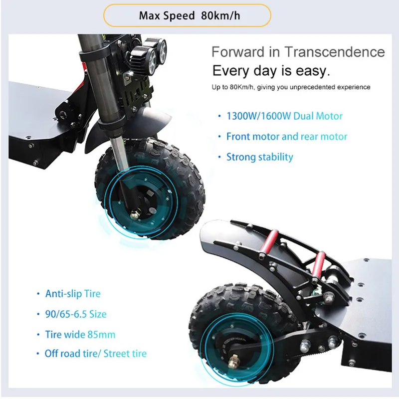 Verkaufen 11 Zoll Off Road Leistungsstarke Elektrische Roller 3600W 60V Dual Motor Mit 26 Ah Lithium-Batterie 80 Km/h E Roller Patinete Elétrico