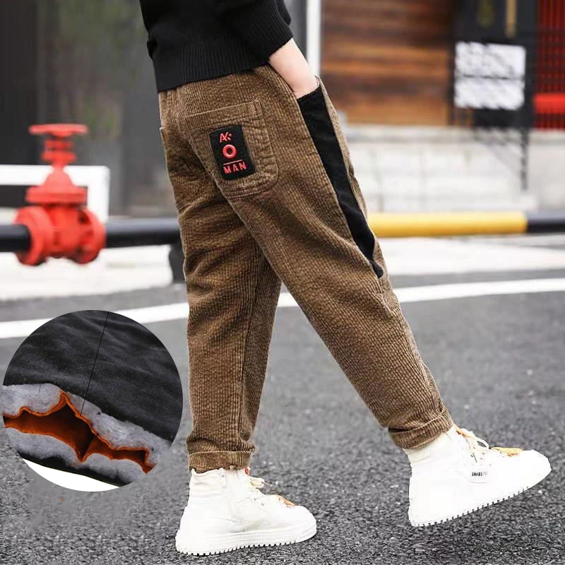 Джинсы для мальчиков зимние новые детские теплые брюки с хлопковой подкладкой