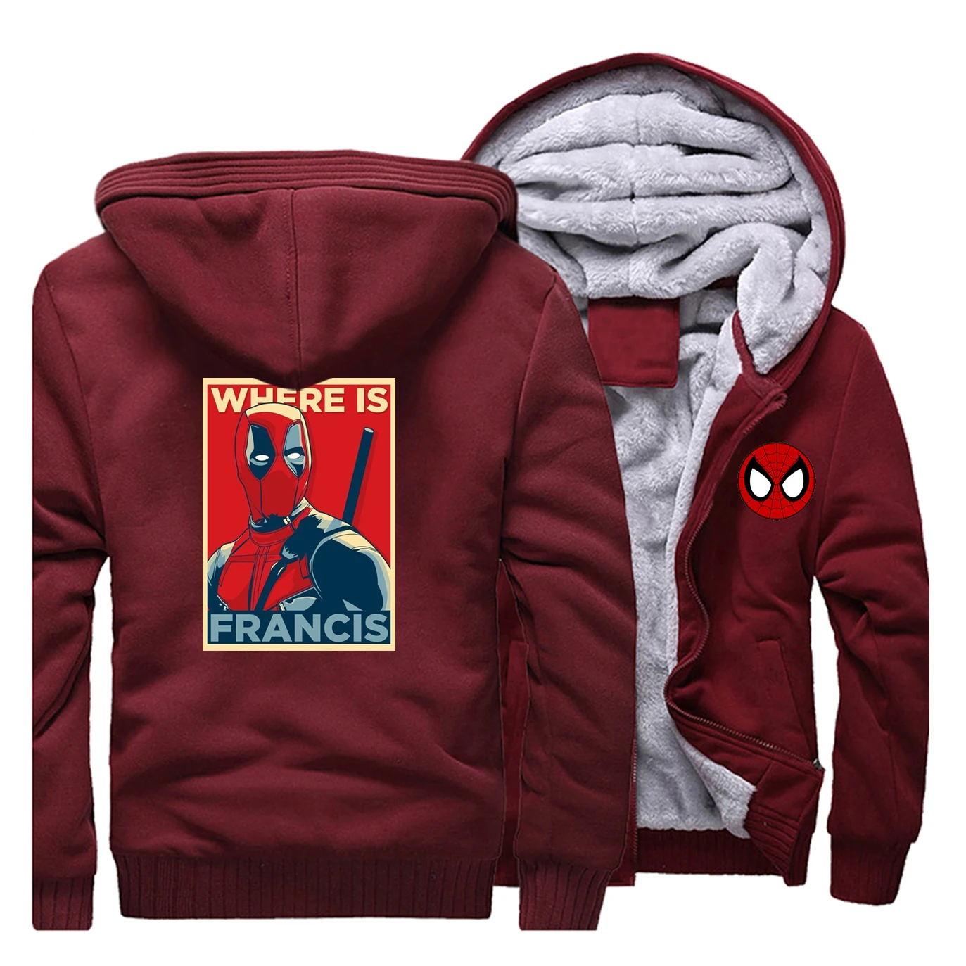 Мужская Толстая Флисовая теплая куртка Deadpool утепленная толстовка с капюшоном и