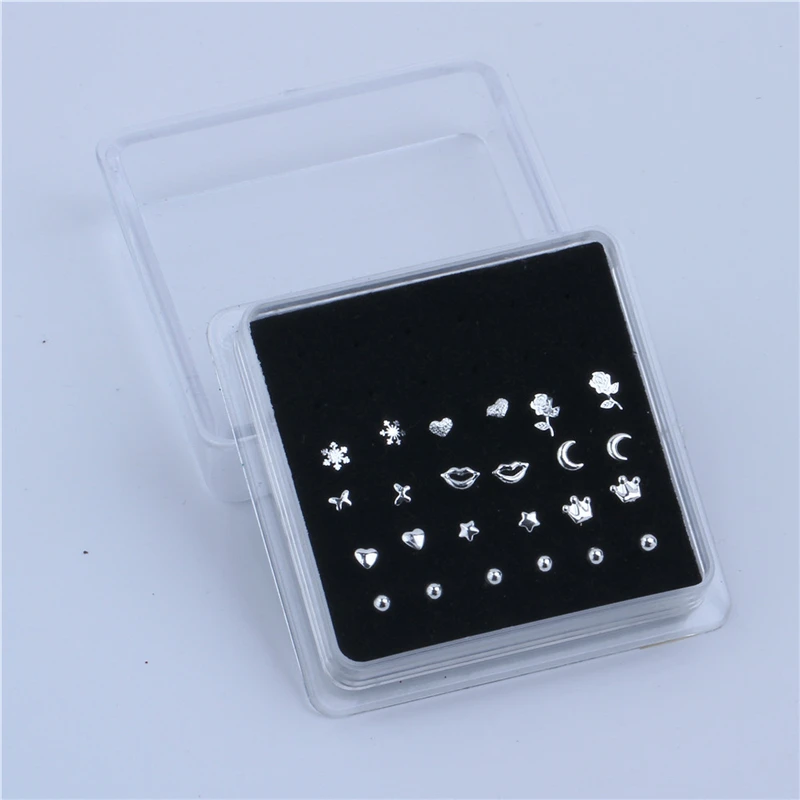 Серьги-гвоздики для пирсинга носа круглые кольца в форме сердца 24 шт./кор. модное