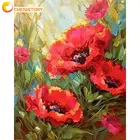 Картина по номерам на холсте, красные цветы в рамке, 40x50 см