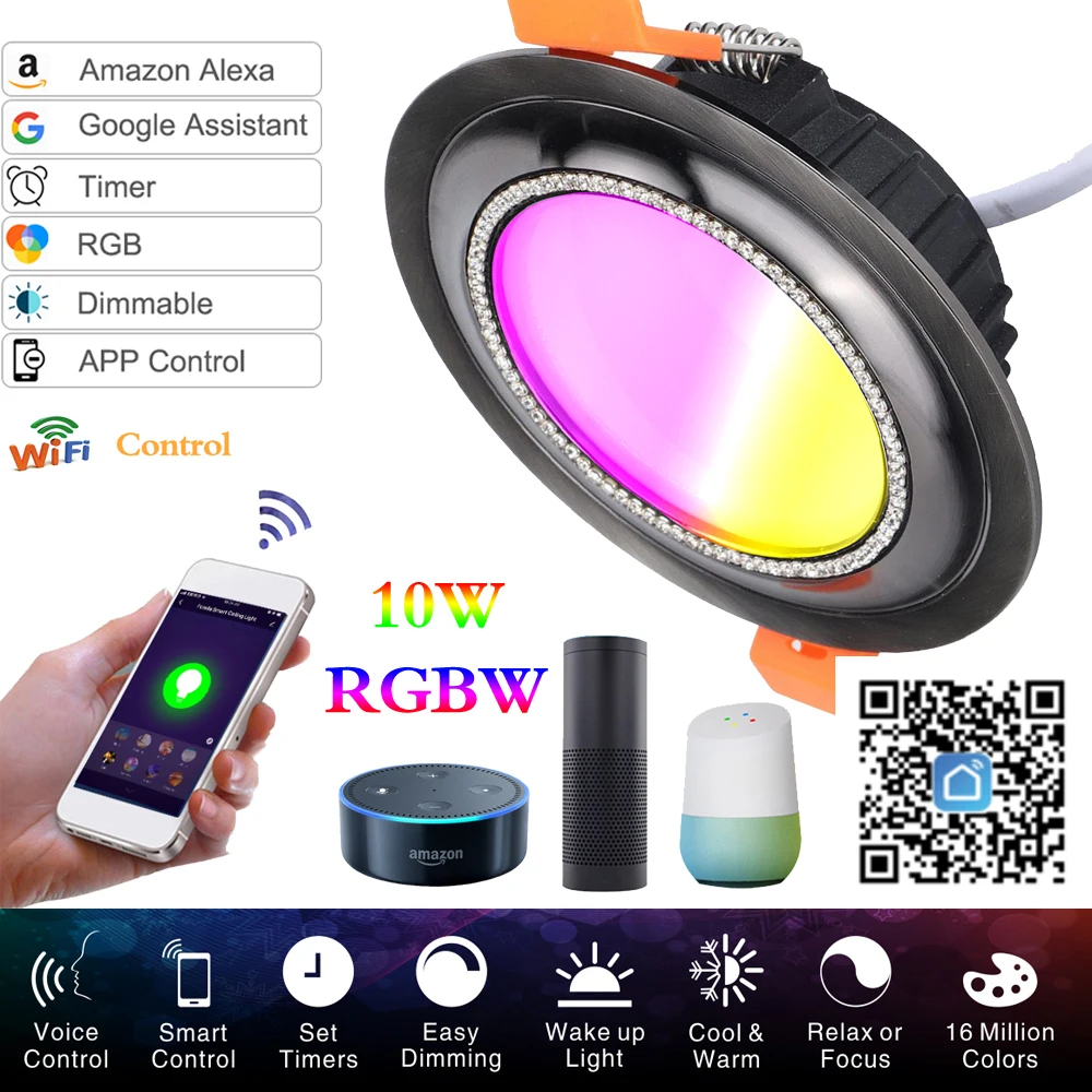 

WIFI LED Downlight 10W Round Recessed Lamp Work With Alexa/Google Home Voice Remote Control Indoor Bedroom Smart Spot Lighting