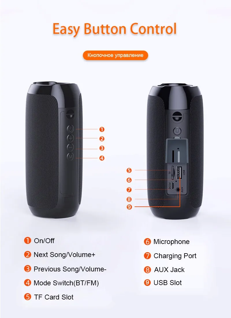 TG117 Bluetooth Speaker Portable Waterproof Wireless Bass Column Speakers Support AUX TF Outdoor Music Box Stereo Loudspeaker |