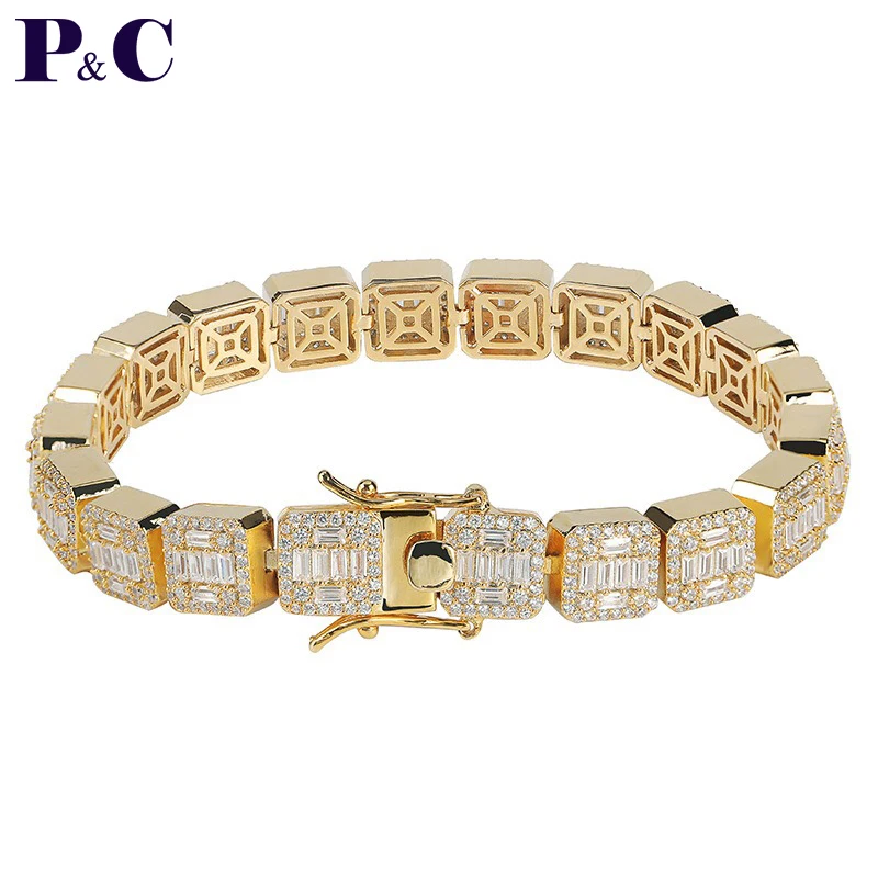 P & C 1 ряд золота AAA кубического циркония проложили все льдом теннис Bling Lab CZ камни