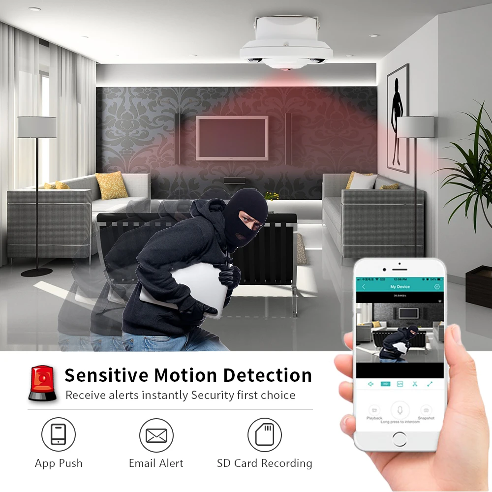 5 мегапиксельная Wi Fi камера с объективом рыбий глаз 1 7 мм панорамная iCsee ONVIF