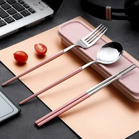 3pcsset cutlery set travel portable box flatware stainless steel spoons forks chopsticks dinnerware sets kitchen tableware new
