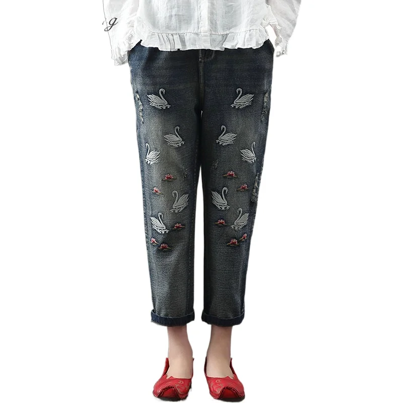Женские джинсы 2021 с вышивкой национальная одежда женские деним CC042|Джинсы МОМ| |