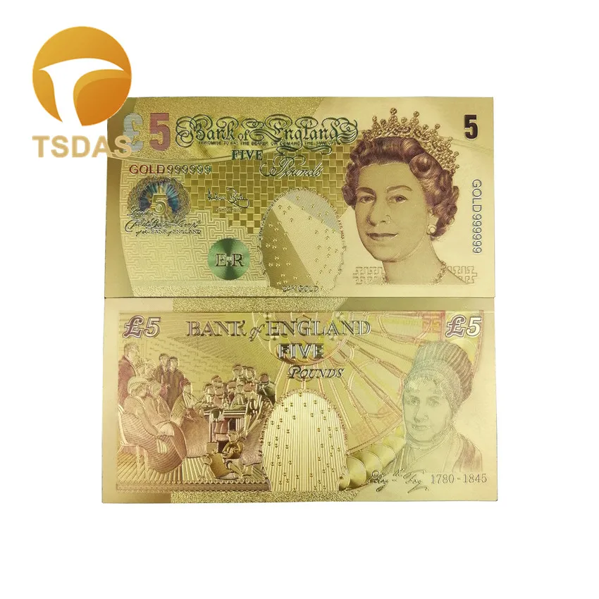 Банкнота из 24-каратной золотой фольги британская банкнота в 5 фунтов покрытая