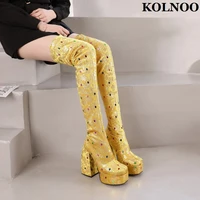 kolnoo 2022 new handmade women thick heel over knee boots special leather elegant style evening party fashion winter long shoes