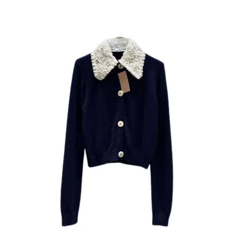 

2021European and American Sweater Winter Temperament Commuting Cardigan Slim Long Sleeve Lapel Knitted Single Breasted Sweater