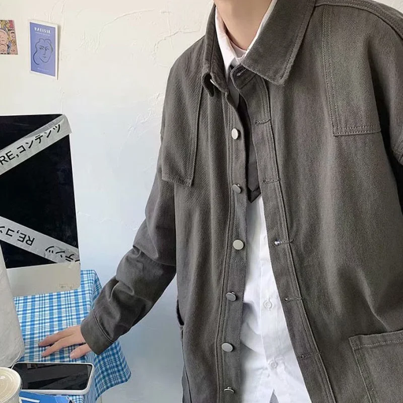 Vintage Denim Jackets Men Large Size Loose Harajuku Multi-pockets Cargo Coats Male Ins Hipsters Single Breasted Outerwear S-3XL | Мужская