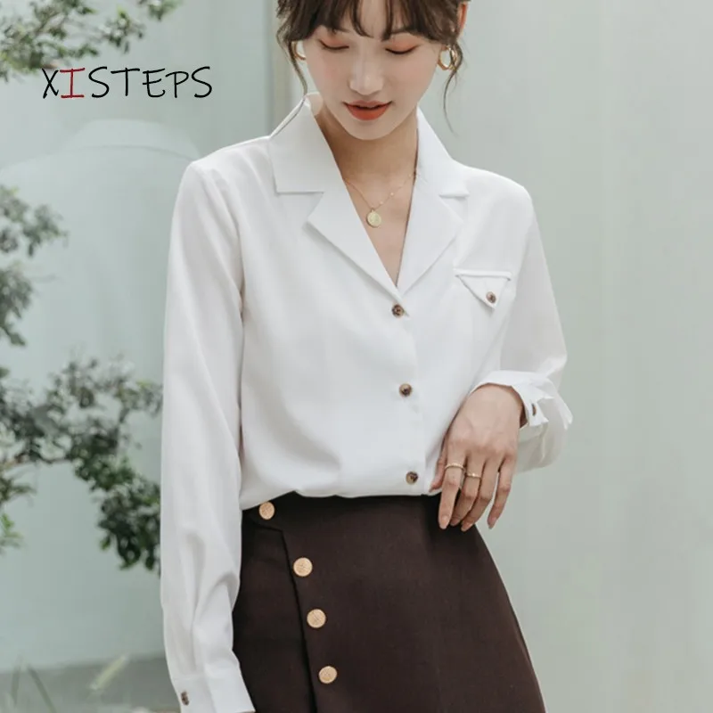 Designer White Chiffon Shirts Women 2021 Spring New Ladies Office Work Wear Blouses Button OL Style Tops Femme Blusas Vintage
