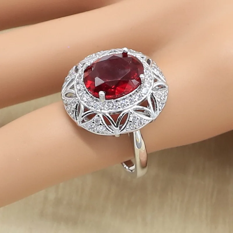 Серебряный цвет искусственный геометрический красный циркон браслет серьги