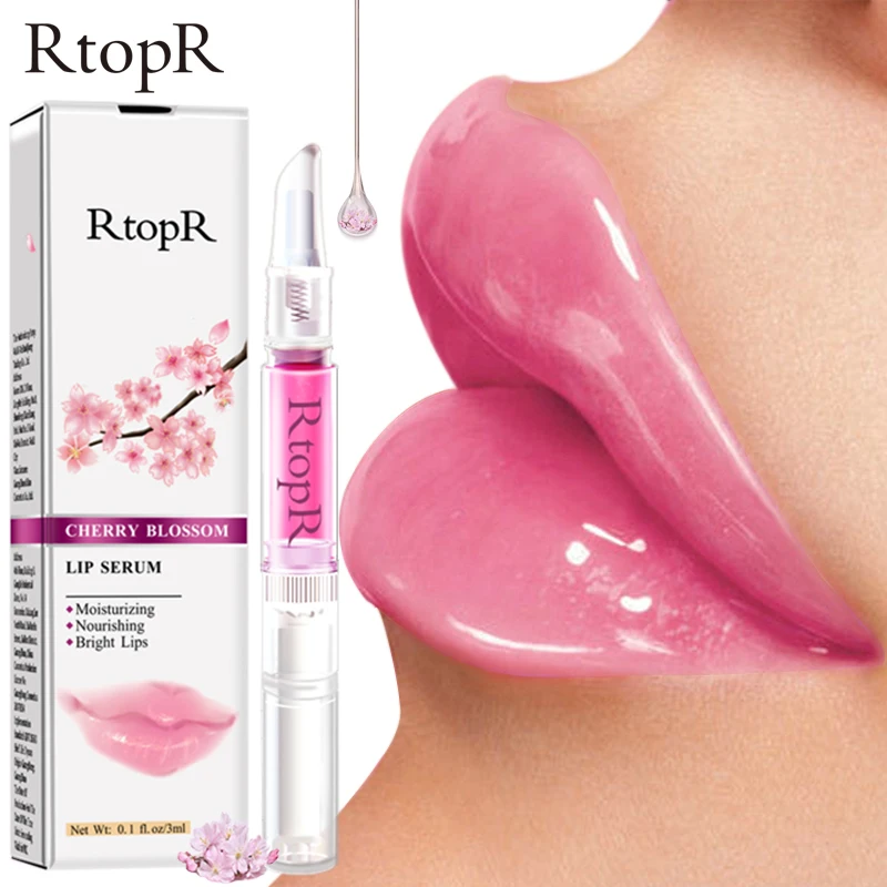 

RtopR Cherry Blossom Lip Serum Mask Dry Crack Peeling Repair Reduce Lip Fine Lines Essence Moisturizing Beauty Care 3ml